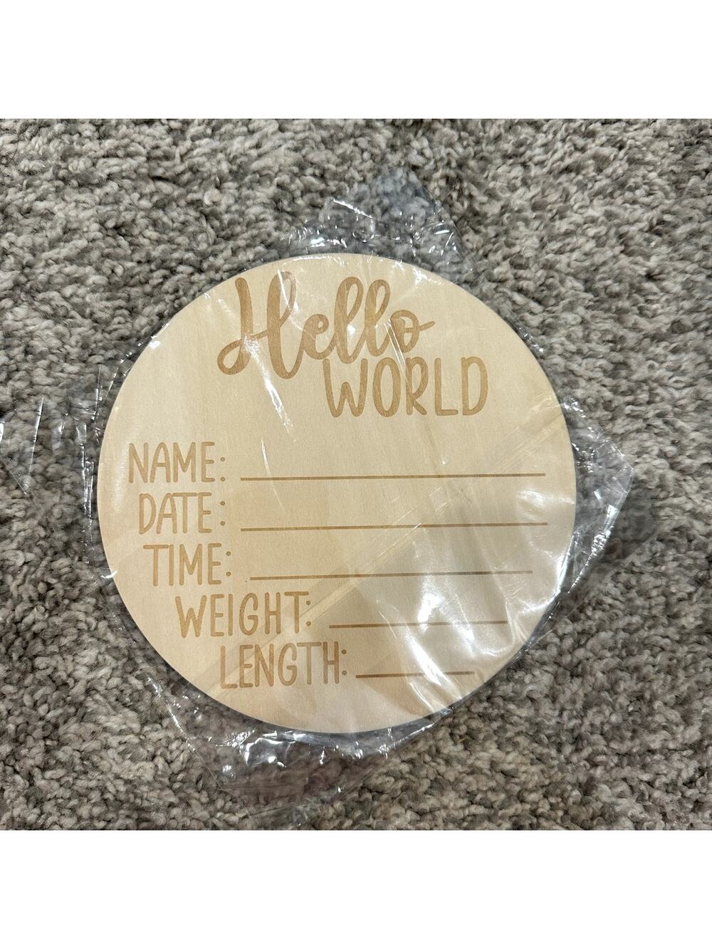 Birth Announcement Wooden Plaque, Nursery Decor Photo Prop, Hello World